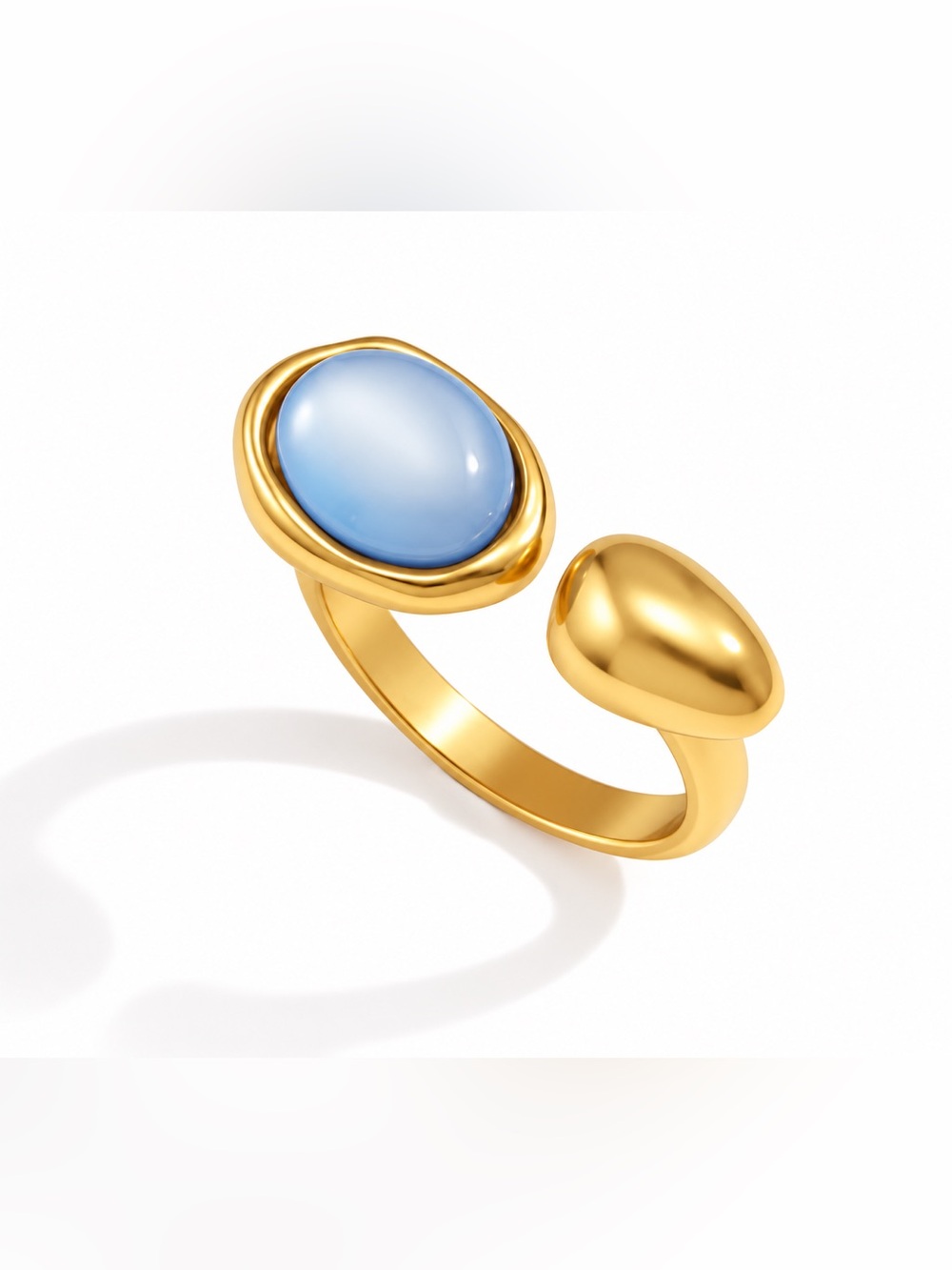 Gold Open Band Ring with Blue Cabochon D143
